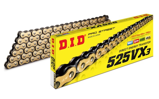 [DID-525VX3126GBZB] DID Chain 525 126L VX3 X-Ring Rivet Type ZB Gold/Black