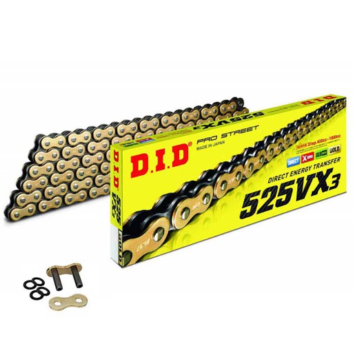[DID-525VX3120L] DID Chain 525 120L VX3 X-Ring Rivet Type ZB Gold/Black