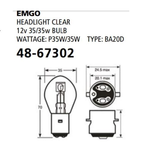 [EMG-48-67302] Emgo Globe 12V 35/35W S2 BA20D